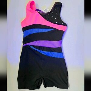 Freestyle By Danskin Size 4/5 Unitard  Black Blue Purple Gymnastics